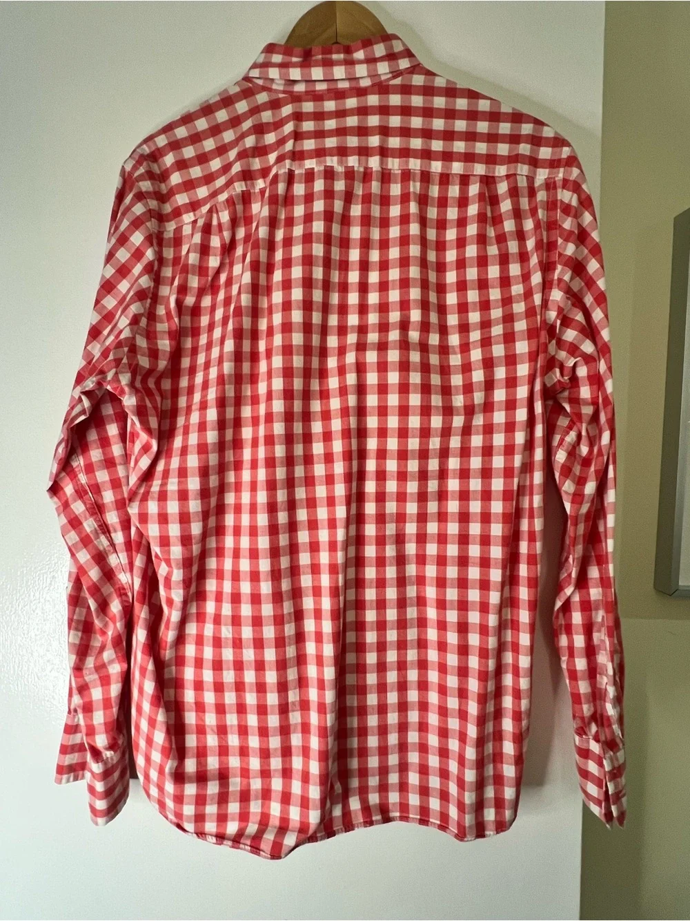 J. Crew Red & White Gingham Button-Down Shirt, like new. Medium. 100% cotton.